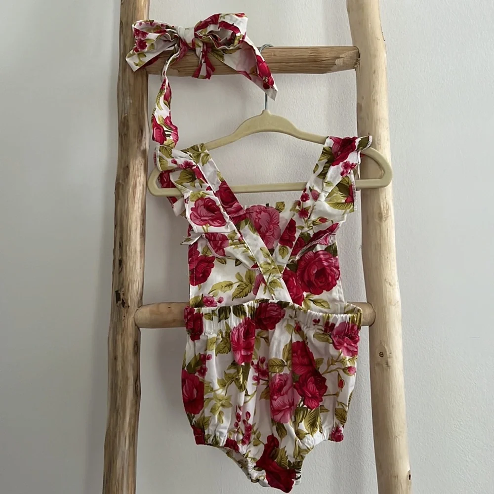 Floral Baby Playsuit Romper & Hairbow🌹size 3 months